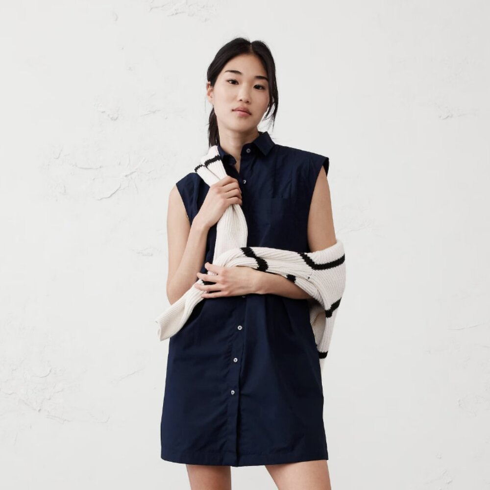 Banana Republic Factory Navy Poplin Utility Mini Shirtdress L